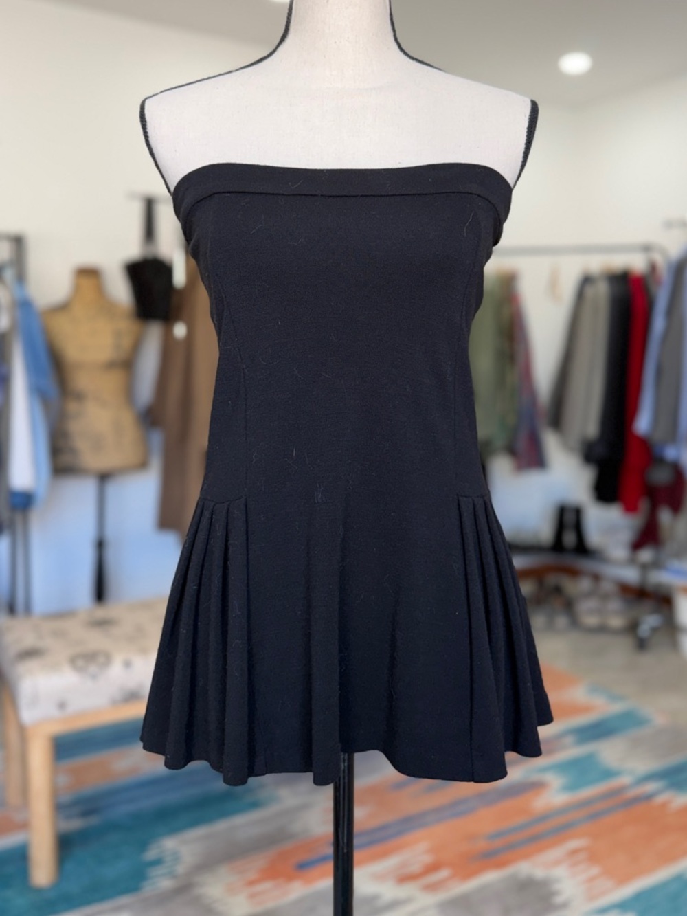 Diane Von Furstenberg Black Strapless Pleated Peplum Top or Skirt 100% Wool